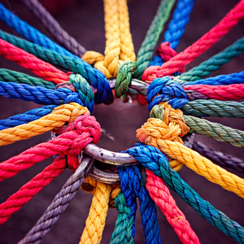 Cuerdas de colores unidas a un anillo — red e interconexión, Trama vital